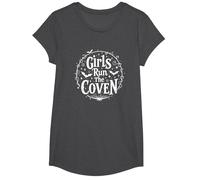 Girls Run The Coven: Witchy Empowerment for Night Owls T-Shirt, Girls, Dark Heather Grey, Small