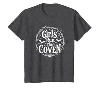 Girls Run The Coven: Witchy Empowerment for Night Owls T-Shirt, Kids, Dark Heather Grey, 8 Years