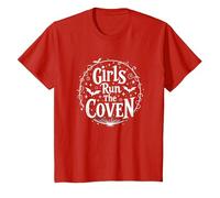 Girls Run The Coven: Witchy Empowerment for Night Owls T-Shirt, Kids, Red, 6 Years