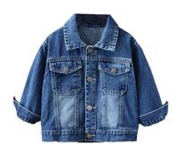 Girls’S Jackets Winter Fall Trucker Denim Jacket, Washed Jeans Coats Western Style Bamber Biker Coat Outdoor School Children Clothing Oufits Blue 5 Years