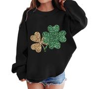 Girls Saint Patricks Day Sweatshirt Jumper Hoodless Irish Shamrock Printed Long Sleeve Pullover St Patrick's Day Clothing with Solid Color Ireland Paddy'sDay Outfits for Kid Aged 3-10 Years Black