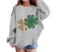 Girls Saint Patricks Day Sweatshirt Jumper Hoodless Irish Shamrock Printed Long Sleeve Pullover St Patrick's Day Clothing with Solid Color Ireland Paddy'sDay Outfits for Kid Aged 3-10 Years Grey