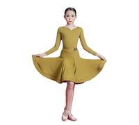 Girls Salsa Tango Rumba Latin Dance Dress Professional Long Sleeve Ballroom Costume Costume Halloween Carniva Dancer's Costumes,Yellow,170