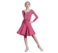 Girls Salsa Tango Rumba Latin Dance Dress Professional Long Sleeve Ballroom Costume Costume Halloween Carniva Dancer's Costumes,Pink,170