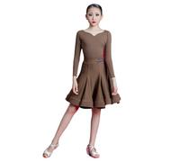 Girls Salsa Tango Rumba Latin Dance Dress Professional Long Sleeve Ballroom Costume Costume Halloween Carniva Dancer's Costumes,Brown,120