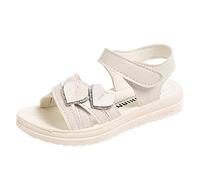 Girls' Sandals 35 Leather Sandals for Girls Size 32 33 Summer Shoes Platform Open Hiking Sandals Soft Footbed Beque Beach Sandals Modern with Shoe Flowers Princess Sandals, White, 1.5 UK