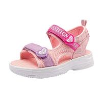 Girls Sandals Comfy Summer Kids Platform Sandals Open Toe Non-Slip Sandal Flat Casual Lightweight Beach Shoes for School Pool Walking （Red, 2.5 Big Kids