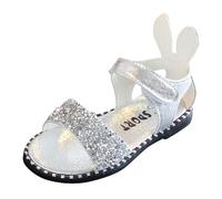 Girls Sandals Easy Fasten Summer Beach Jelly Shoes Pink Daisy Print Sandal Wide Fit Slippers Dance For Slider Wedding Party Bridesmaid Little Kid/Big Kid Summer Autumn (Silver,8.5)