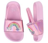 Girls Sandals Elastic Band Slip-on Lightweight Toddler Summer Beach Flip Flops Pool Slides for Outdoor School Rainbow Pink 4 UK