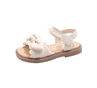 Girls' Sandals, Flat Princess Shoes with Bowknot and Pearls, Fashionable Comfortable Sandals, Soft Sole, Non-Slip Summer Shoes, Outdoor, Casual, Leisure Sandals, Beach Sandals, beige, 2 UK