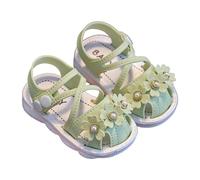 Girls Sandals Little Big Kids Open Toe Holiday Vacation Shoes Ankle Strap T-Strap Low Heel Pearl Bow Flower Girls' Slippers Jazz For Flat Halloween Cosplay Fancy Dress Up (Green,6-9 Months)