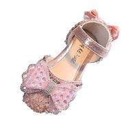 Girls Sandals Little Big Kids Summer Beach Holiday Princess Dress Up Shoes Casual Glitter Strap Slippers Bling Bowknot Flats Sparkly With Strappy Ankle Zipper For (Pink,5)