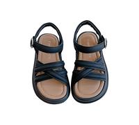 Girls Sandals Open Toe Microfiber Leather Dress Sandal, Anti-Slip Vegan Leather Dance Flat Summer School Shoes (Black, 3 Big Kids)