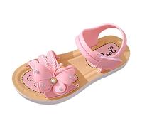 Girls' Sandals Open Toe Soft Soles Outdoor Sandals Plain Elegant Beach Sandals Non-Slip Lightweight Children's Sandals with Adjustable Buckle and Butterfly Appliqué Perfect for Princesses, pink, 11.5
