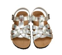 Girls Sandals Uk Summer Open Toe Summer Shoes Pink Daisy Print Sandal Wide Fitting Slippers Kids Princess Flats With Bow Size 3 Strappy Ankle Zipper For Big Little (Silver,12)
