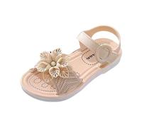 Girls Sandals Uk Summer Pump Dress Wedding Party Shoes For Little Kid/Big Kid Toddlers Sweet Bows Fish Slippers House Flip Flops Size 6 Adjustable Back Strap Anti-Slip Sole (Beige,13.5)