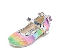 Girls' Sandals with Rainbow Rubber Soles, Glitter High Heels, Crystal Studded for Toddlers, Girls, Comfortable Children's Sandals for Spring, Summer, Light grey, 2 UK