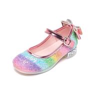 Girls' Sandals with Rainbow Rubber Soles, Glitter High Heels, Crystal Studded for Toddlers, Girls, Comfortable Children's Sandals for Spring, Summer, pink, 14 UK