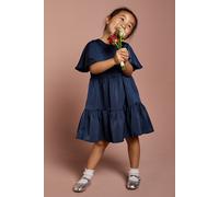 Girls Satin Back Crepe Tiered Angel Sleeve Dress Coast Navy 7-8 Years
