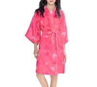 Girls Satin Printed Bathrobes Kids Kimono Robes with Belt Child Soft Bath Dressing Gown Toddler Baby Half Sleeve Pyjama Summer Nightwear for Spa Party Swimming Pool Hot Spring
