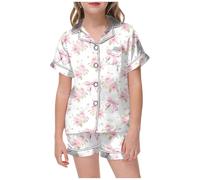 Girls Satin Pyjamas Boys Personalised Pjs for Men Preppy Clothes Silk Set Pyjama Plain Printing Cute Outfits Teens Kids Personal Bedtime Bluey Summer,White-9,2-3 Years