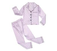 Girls Satin Pyjamas Sets Girls Silk Pajamas Kids Pjs Heart Print Kids Pyjamas Girls Long Sleeve Button-Down Pjs Set 2PCs Silky Nightwear Sleepwear for 8-12 Years Purple