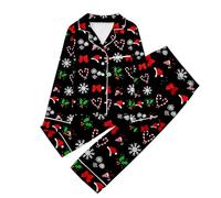 Girls Satin Pyjamas Silk Christmas Pjs Kids Lapel Long Sleeve Tops and Pants Teen Girls 2 Piece Cute Print Button-Down Sleepwear Winter Casual Homewear Cozy Loungewear Age 3-14 (Black, 9-10 Years)