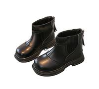 Girls' School Ankle Boots with Zipper, Kids Patent Pu Leather Booties Fleece Lined Winter warm Chelsea Short Boots Chunky Flat Heels Walking Footwar