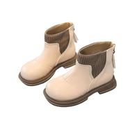 Girls' School Ankle Boots with Zipper, Kids Patent Pu Leather Booties Fleece Lined Winter warm Chelsea Short Boots Chunky Flat Heels Walking Footwar