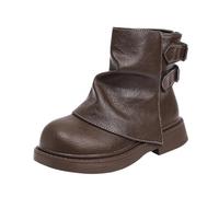 Girls' School Ankle Boots with Zipper, Kids Vintage Patent Faux Pu Leather Booties Winter Warm Buckle Short Boots Chunky Flat Heels Walking Footwear