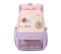 Girls School Backpack, Lightweight Waterproof Large Capacity School Bag with Transparent Window, Breathable Straps, Reflective Strip, Cute Decorations for School and Travel 9-16 Years Old, E-purple