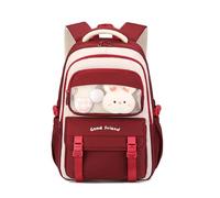 Girls School Backpack, Lightweight Waterproof Large Capacity School Bag with Transparent Window, Breathable Straps, Reflective Strip, Cute Decorations for School and Travel 9-16 Years Old, F-red