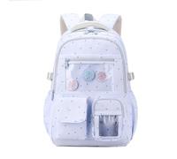 Girls School Backpack, Lightweight Waterproof Large Capacity School Bag with Transparent Window, Breathable Straps, Reflective Strip, Cute Decorations for School and Travel 9-16 Years Old, A-Blue