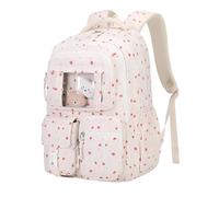 Girls School Backpack, Lightweight Waterproof Large Capacity School Bag with Transparent Window, Breathable Straps, Reflective Strip, Cute Decorations for School and Travel 9-16 Years Old, B-Beige