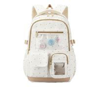 Girls School Backpack, Lightweight Waterproof Large Capacity School Bag with Transparent Window, Breathable Straps, Reflective Strip, Cute Decorations for School and Travel 9-16 Years Old, A-white