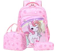 Girls School Bag Sets for Kids with Lunch Box Water Resistant Strawberry Unicorn Backpack 3 in 1 School Backpack