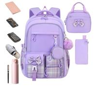 Girls School Bags 3 Piece Set Including School Bag With Bow, purple, Se référer au descriptif, Refer to description