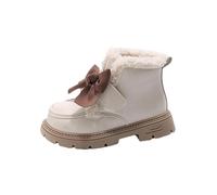 Girls' School Boots Fleece Lined Ankle Booties, Kids Winter Warm Lace Up Patent Leather Walking Shoes Round Toe Combat Boots Lug Sole Footwear Winter Fall