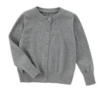 Girls School Knitted Cardigan Baby Girl Knit Cardigan Button Crew Neck Casual Open Front ShrugCardigan Baby Jacket Bolero Knitted Kids SchoolJumper (Grey, 13 14 Years)
