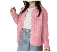 Girls School Knitted Cardigan Warm Sweater Long SleeveJumpers Cardigan Long Sleeves Button Comfortable Baby Girl Bolero CardiganShrug Bolero Knitted Crew Neck Kids SchoolJumper (130) Pink