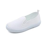 Girls School Shoes Breathable Canvas Lightweight Kindergarten Dance Hook Loop Closure White Indoor Shoes Soft Sole Comfortable Fit Trainers
