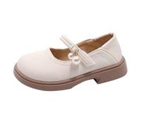 Girls School Shoes Classic Patent Black Mary Jane Uniform Shoes Touch Loafer Flats Dress Shoe Ballet Ballerina Wedding Pumps for Little Big Kids C1_Beige Footwear UK 11