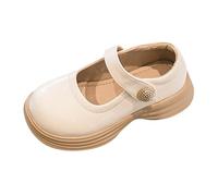 Girls School Shoes Classic Patent Black Mary Jane Uniform Shoes Touch Loafer Flats Dress Shoe Ballet Ballerina Wedding Pumps for Little Big Kids A1_Beige Footwear UK 8.5