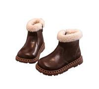 Girls School Shoes Faux Patent Ankle Boots, Kids winter Faux Fur Trim Side Zip Booties Comfortable Fit Non-Slip chunky Sole walking boots warm footwear