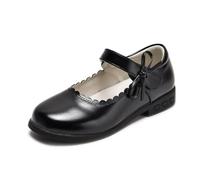 Girls School Shoes Slip on Wide Fit Scuff Resistant Mary Jane Lace Up Ballet Shoes Leather Dance Flower Girl Party Bow Flat Shoes Bronze