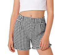 Girls School Shorts Gingham Ruffle Hem Elastic High Waist Slim Fit Dance Shorts Under Dress Straight Plaid Cycling Gym Shorts Summer Uniform Athletic Hot Pants Kids Sports (Black, 13-14 Years)
