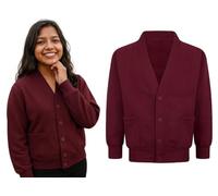 Girls School Uniform Cardigan Fleece Long Sleeve Buttons up Sweater Formal Plain V Neck Open Front Pockets Ages 2-14 Years Kid’s Cardigan (UK, Age, 7 Years, 8 Years, Regular, Burgundy)