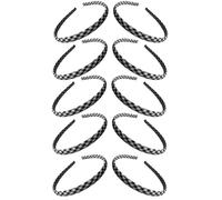 Girls School Uniform Gingham Headband for Girls, Pack of 10, Alice Band Style Hairband (Black and White Gingham, One Size)