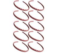 Girls School Uniform Gingham Headband for Girls, Pack of 10, Alice Band Style Hairband (Red and White Gingham, One Size)