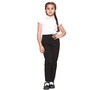 Girls School Uniform Half Elastic Waist Smart Fit Comfortable Trousers Formal Pant (Black, 13-14 Years)